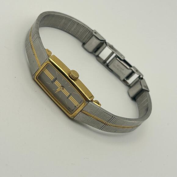 Vintage Pulsar Two-tone Rectangular Dial Tank Women’s Watch Working New Battery